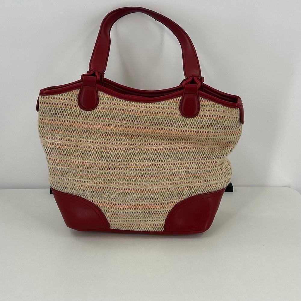 Etienne Aigner Red Trim Woven Straw Tote Shoulder Bag‎ Y2K Costal Luxury